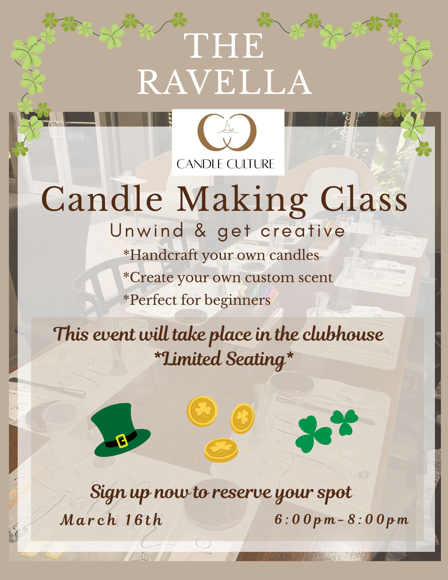 Candle Making Class Ravella – March 16th | 6:30 PM – 8:30 PM (Resident)