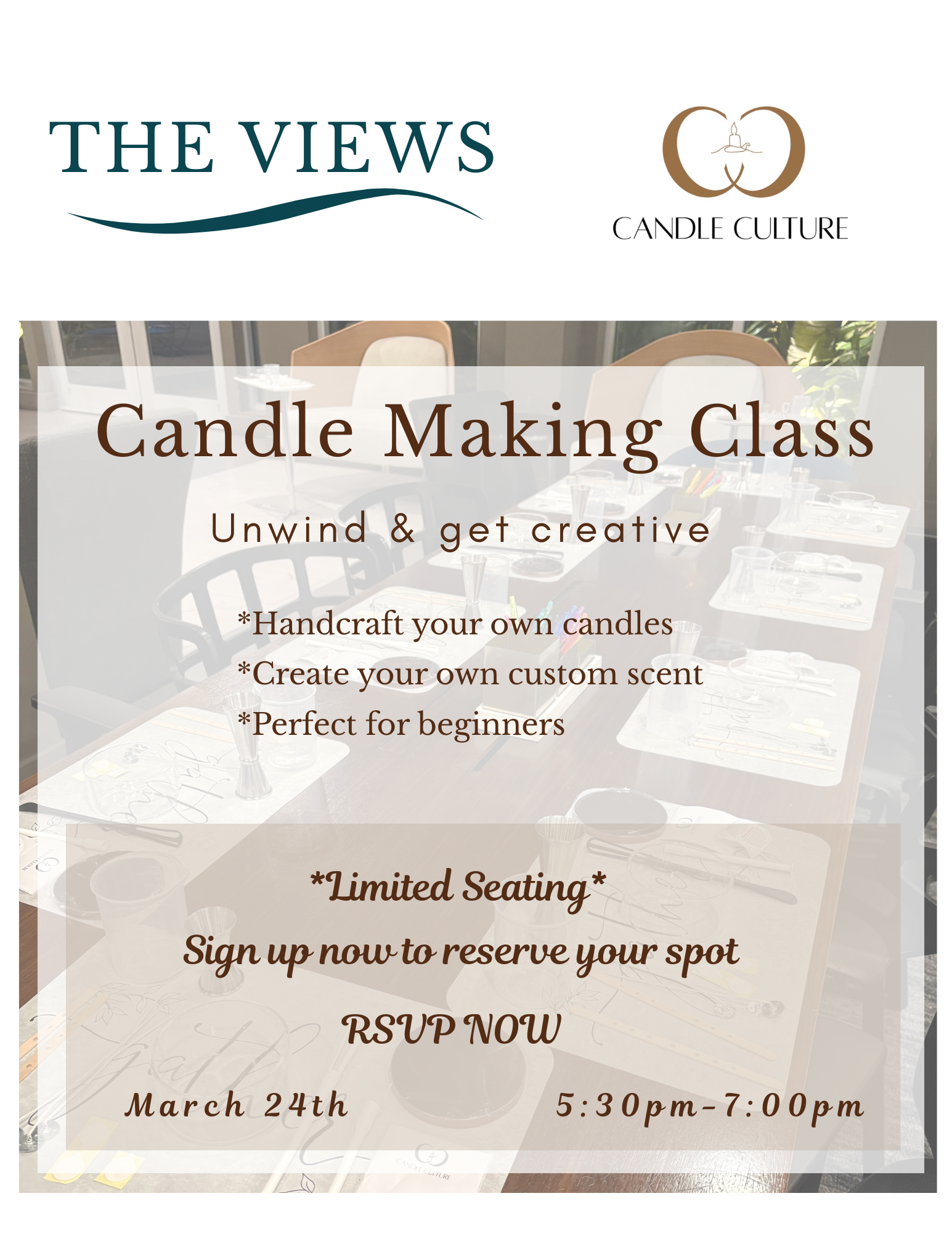 Candle Making Class The Views at Harbortown– March  24 | 5:30 PM – 7:00 PM (Resident)